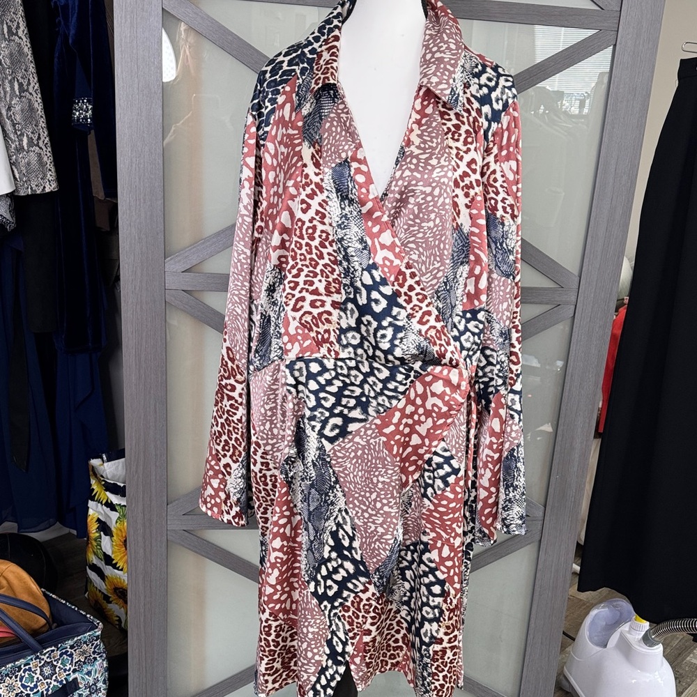 Cato NWT FAUX WRAP Pink and Blue Animal Print Dress